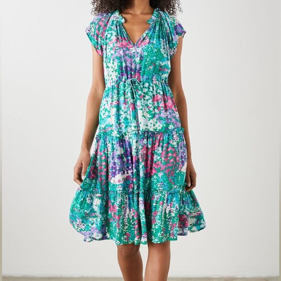 Rails Women’s Gardenia Floral Juni Midi Dress Tiered Ruffle Hem Size Small - Picture 1 of 12